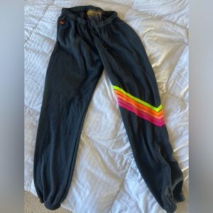 Aviator Nation, women’s sweatpants, pink rainbow chevron, size medium